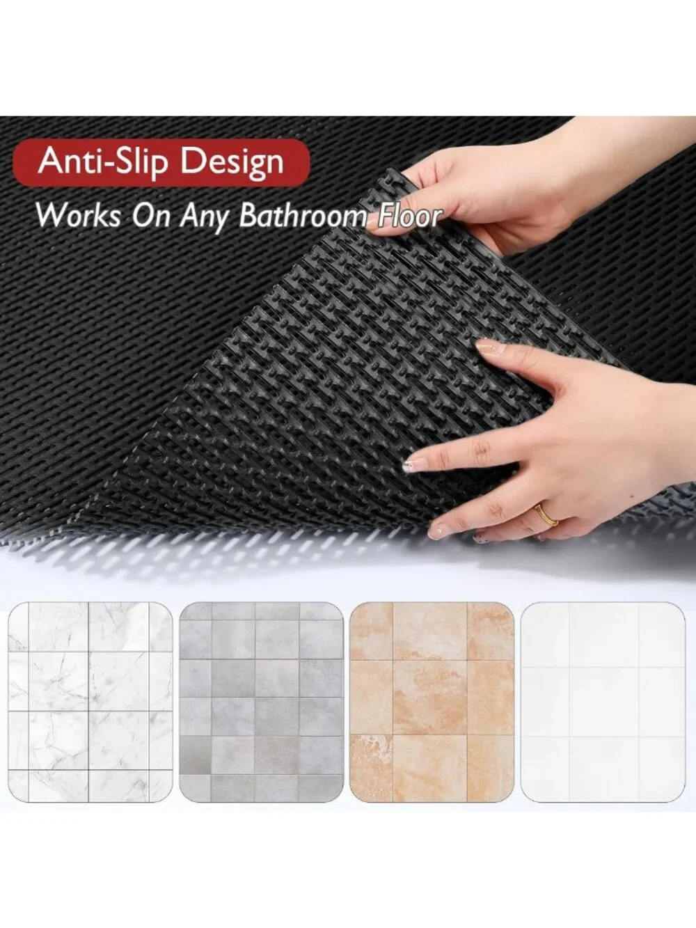 Extra Large Non-Slip Bath Mat, Fast-Dry PVC Shower Mat with Drain Holes, 32